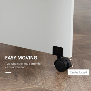 Table de salle à manger extensible avec étagères à 2 niveaux et roulettes, blanche