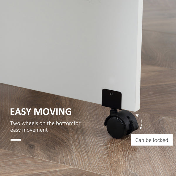 Table de salle à manger extensible avec étagères à 2 niveaux et roulettes, blanche