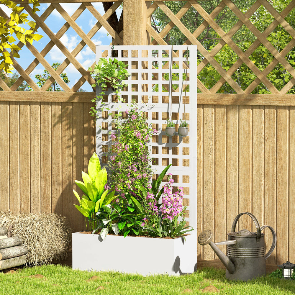 Galvanized raised planter with trellis for climbing plants, vegetables and vines