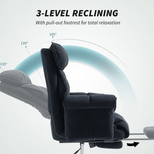 Chaise de bureau ergonomique avec repose-pieds, dossier réglable, soutien lombaire et appui-tête, noir