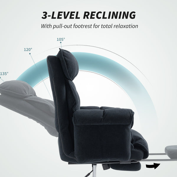 Chaise de bureau ergonomique avec repose-pieds, dossier réglable, soutien lombaire et appui-tête, noir
