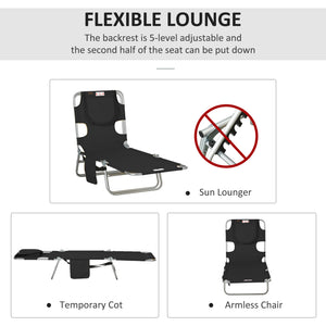Folding Outdoor Lounge Chair, 5-Level Tanning Chair with Face Hole, Side Pocket, Carry Strap for Beach Pool, Black