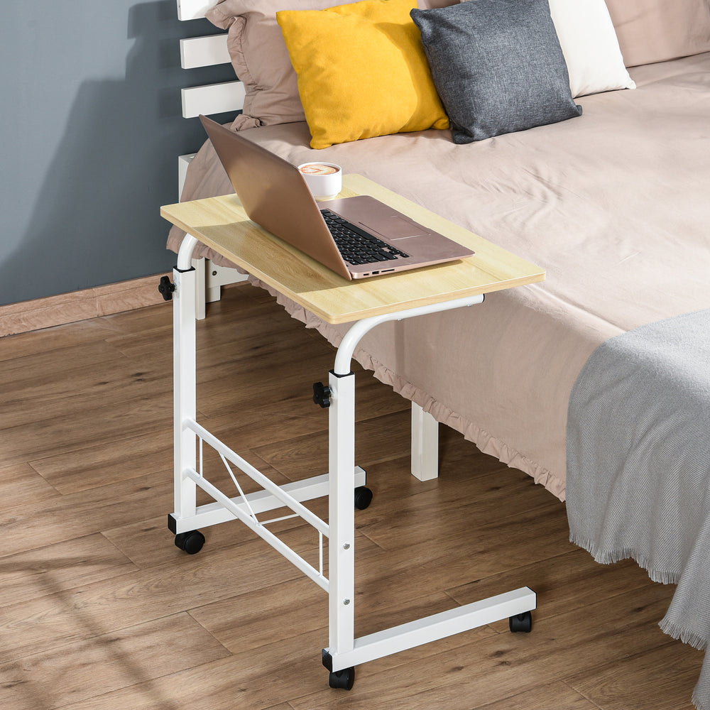 Bureau debout mobile à hauteur réglable avec roulettes, bois naturel