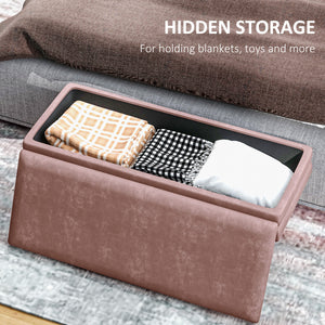 Pouf de rangement en velours avec pieds en acier, rose