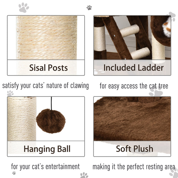 Arbre à chat géant de 240 à 250 cm, hauteur plafond, griffoir, centre d'activités, marron