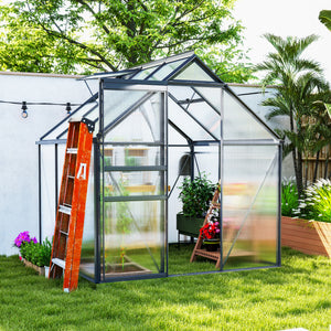 Polycarbonate greenhouse with adjustable roof ventilation