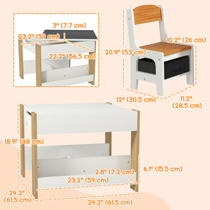 Ensemble table et chaises pour enfants 3 pièces avec plateau réversible et tableau noir