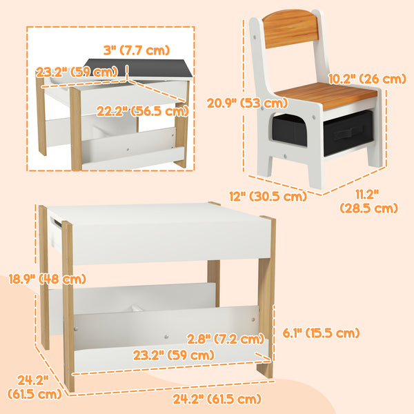 Ensemble table et chaises pour enfants 3 pièces avec plateau réversible et tableau noir