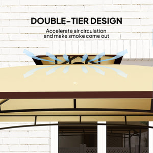 Gazebo pour barbecue à deux niveaux, 2 étagères latérales et crochet, beige