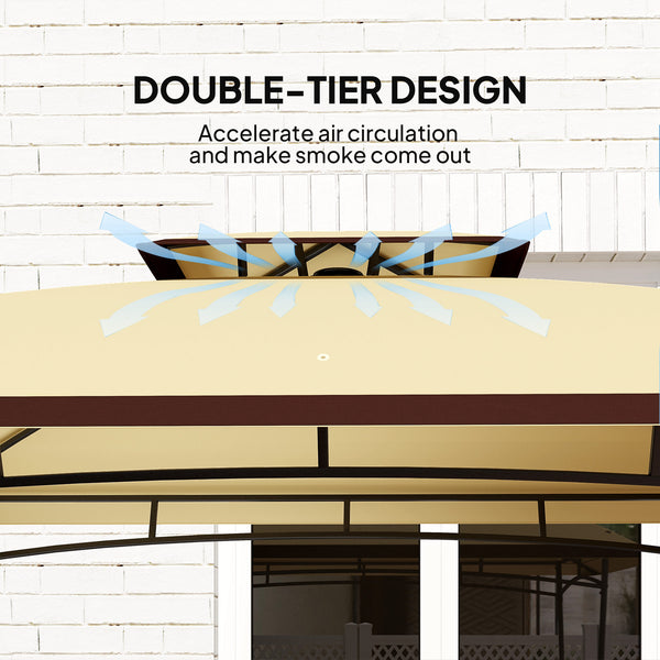 Gazebo pour barbecue à deux niveaux, 2 étagères latérales et crochet, beige
