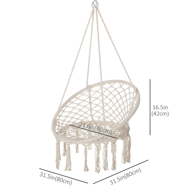 Hanging rope hammock with backrest, cream white