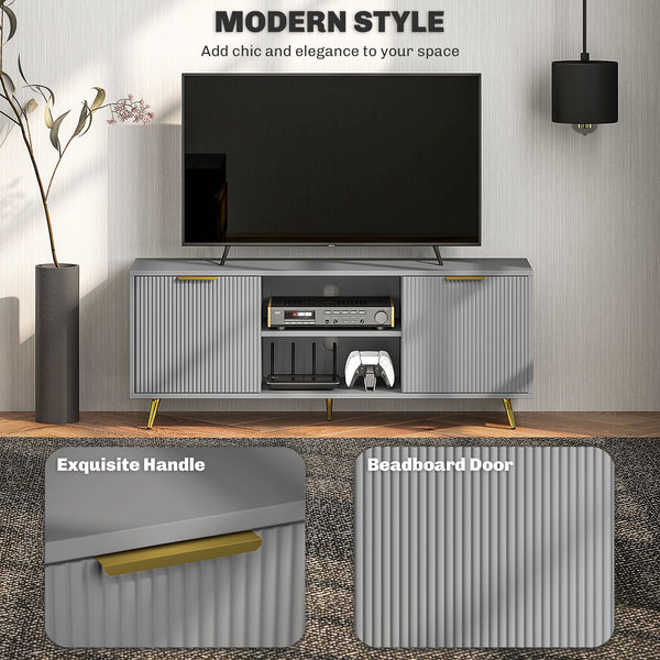 Meuble pour TV 55 pouces avec 2 étagères ouvertes et 2 placards, gris
