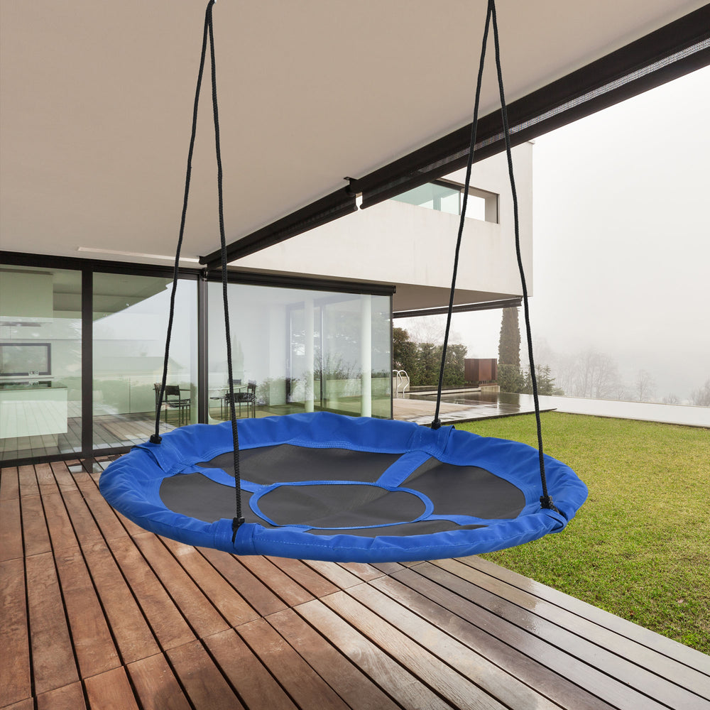 Balançoire soucoupe avec cordes de suspension réglables, bleu