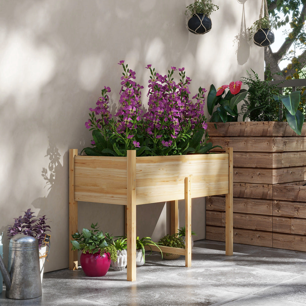 Jardinière surélevée en bois avec trous de drainage pour légumes, naturel