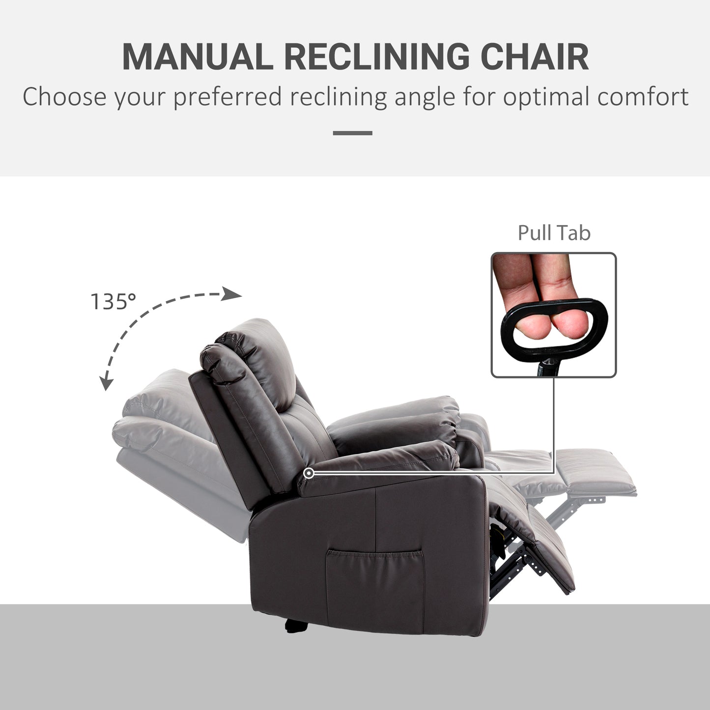 Fauteuil inclinable en similicuir avec repose-pieds et 2 poches latérales, marron