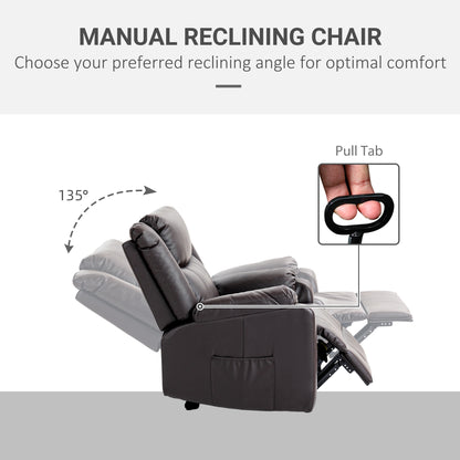 Fauteuil inclinable en similicuir avec repose-pieds et 2 poches latérales, marron