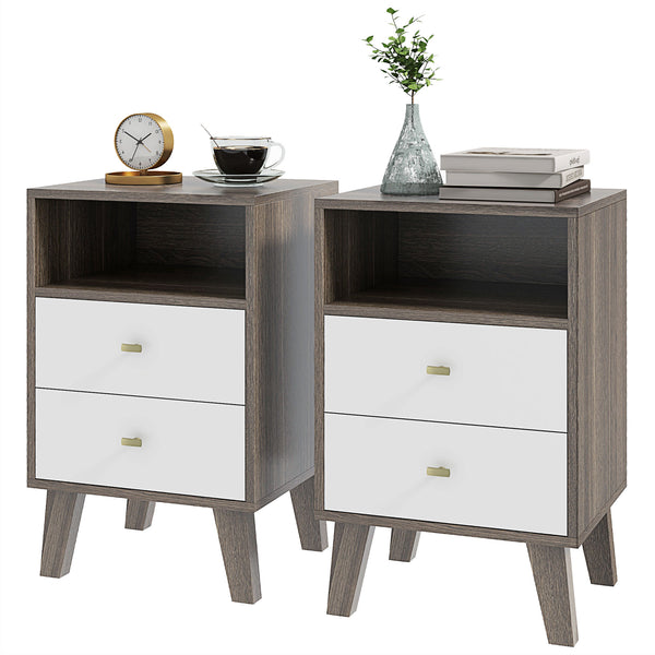 Lot de 2 tables de chevet modernes avec 3 tiroirs et rangement ouvert, gris