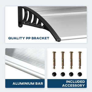 Auvent de porte en polycarbonate transparent de 3,4 x 3,2 pieds