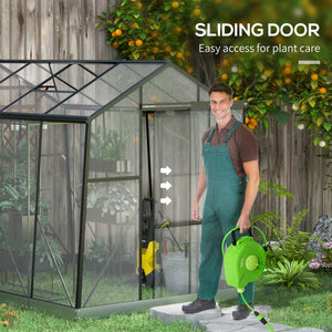 Polycarbonate greenhouse with sliding door, 5-level roof ventilation and gutter