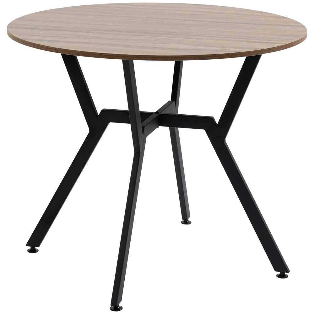 Table de salle à manger ronde avec structure en acier, marron
