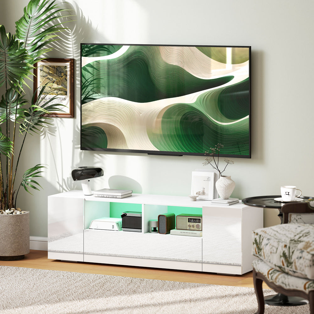 Meuble TV pour téléviseurs jusqu'à 60 pouces, avec éclairage LED, blanc