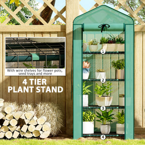 Mini greenhouse with mosquito net roof and roll-up zip door, green