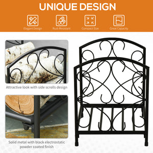Porte-bûches robuste en métal de 40 cm noir