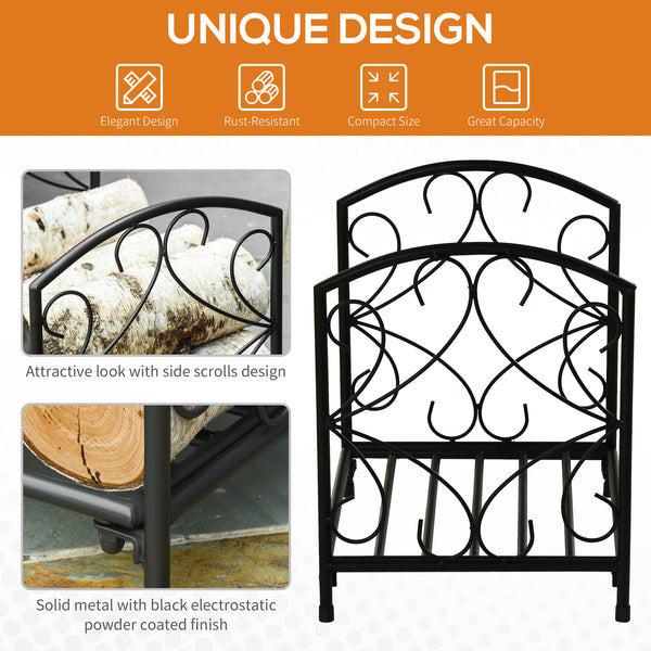 Porte-bûches robuste en métal de 40 cm noir