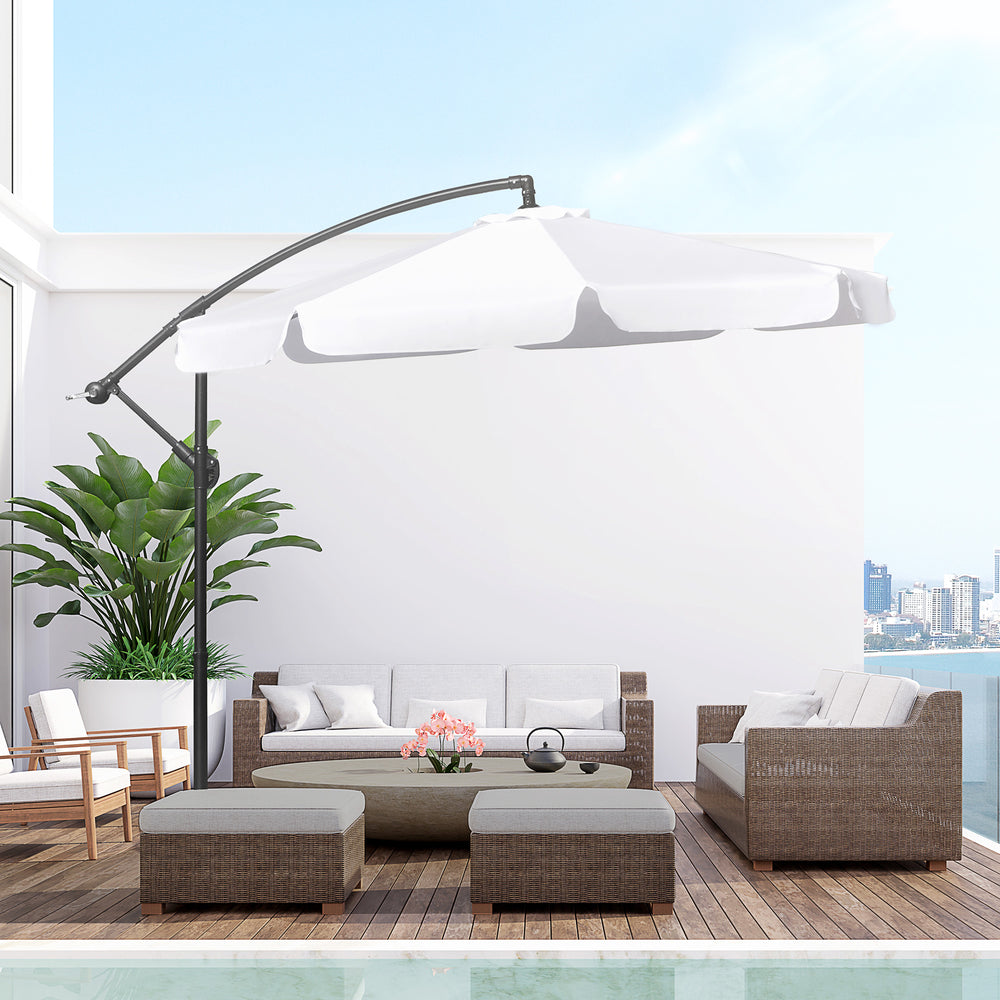 Parasol déporté de 9 pieds avec réglage facile de l'inclinaison, blanc