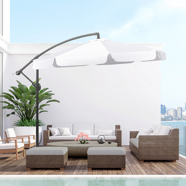 Parasol déporté de 9 pieds avec réglage facile de l'inclinaison, blanc