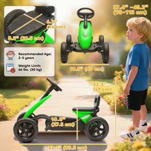 Kart à pédales, roues EVA silencieuses, vert