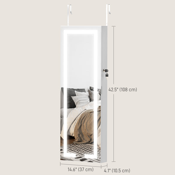 Armoire à bijoux avec éclairage LED et miroir, fixation murale, blanche