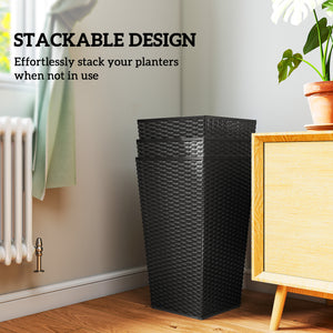 Set of 3 Tall Plant Stand, Outdoor &amp; Indoor Flower Pot Set for Front Door, Entryway, Patio and Deck, Black