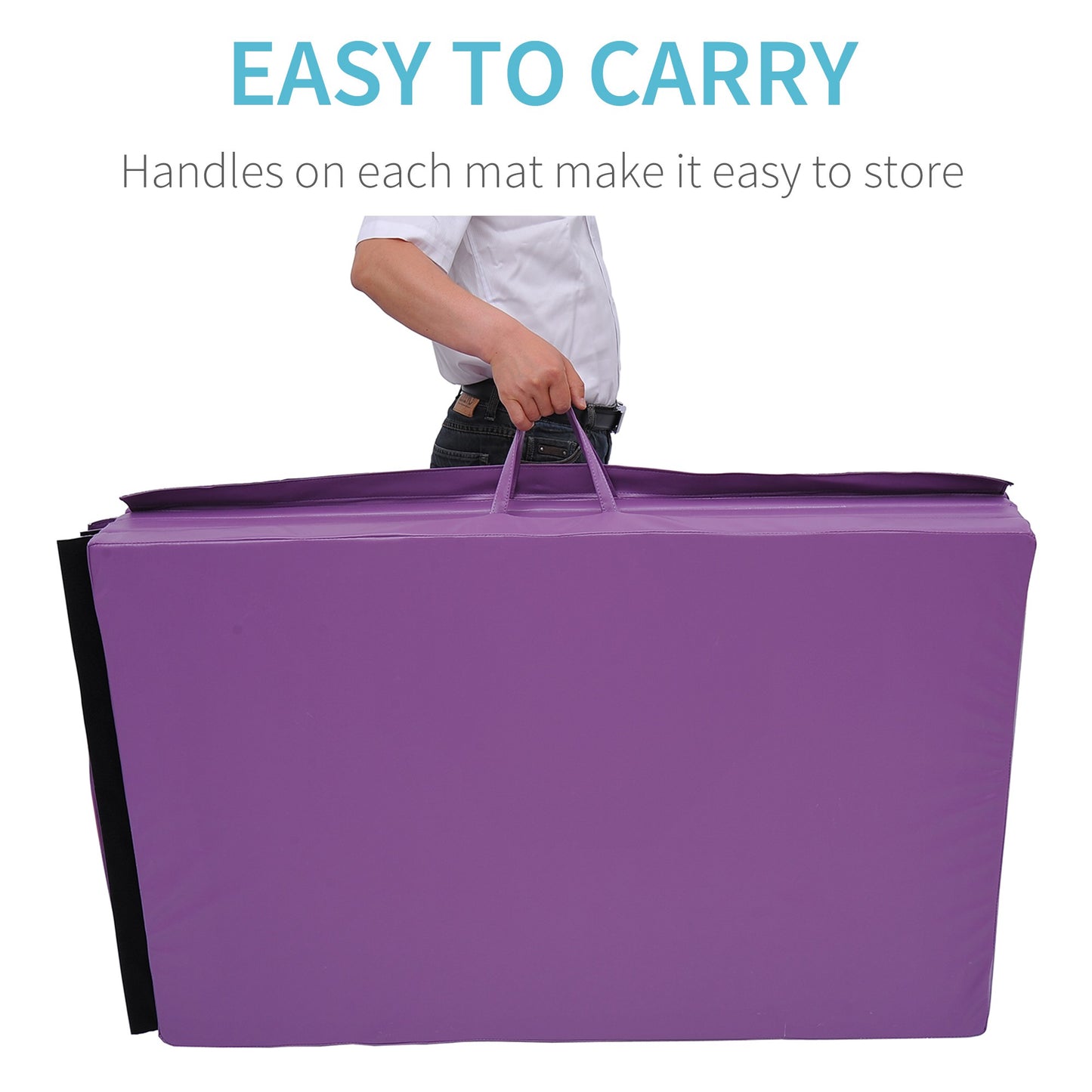 Soozier 4'x10'x2'' Folding Gym Mat with Carry Handles for Yoga, MMA, Martial Arts, Stretching, Purple