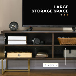 Meuble TV 55 pouces avec 2 portes et étagères réglables, couleur naturelle