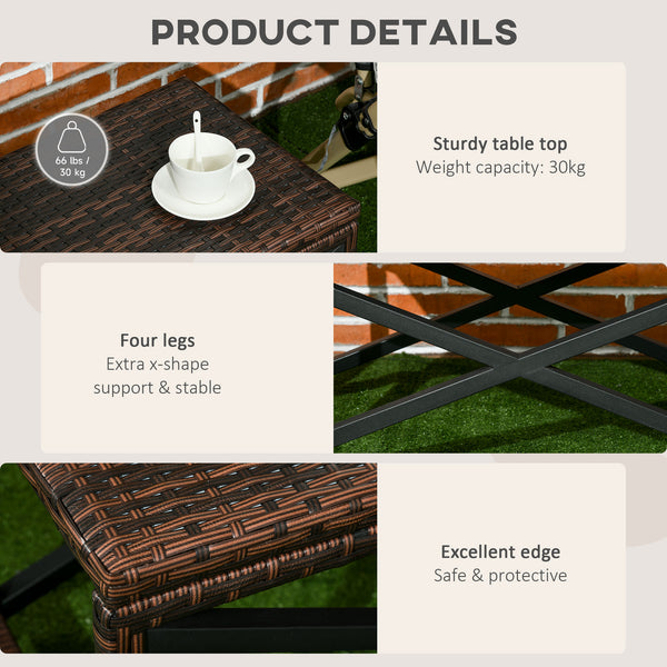 Table d'appoint de patio en résine tressée, marron