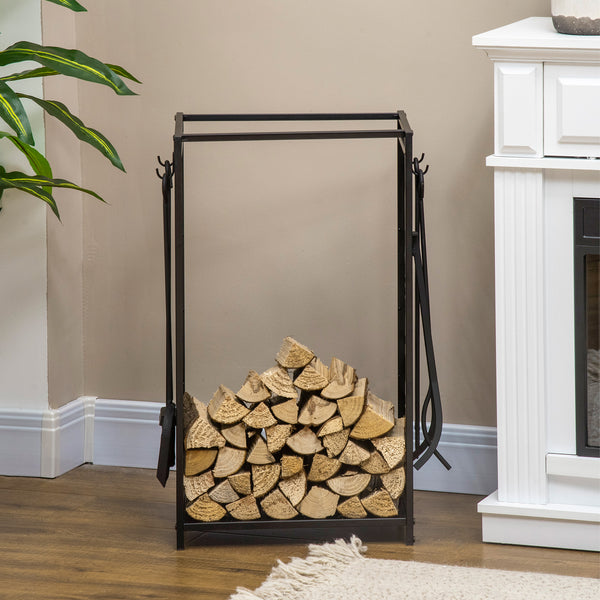 Log rack with tree motifs and 4 tools