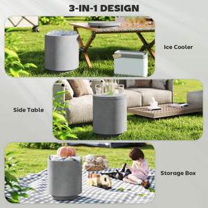 Table d'appoint glacière d'extérieur de 2,6 gal en béton avec rangement, gris clair