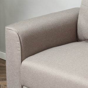 3-seater linen sofa with upholstered seat and wooden legs, beige