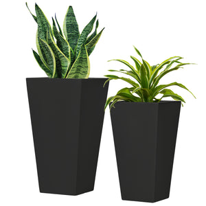 Ensemble de 2 grands pots de fleurs avec trous de drainage, noir