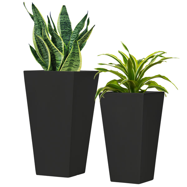 Ensemble de 2 grands pots de fleurs avec trous de drainage, noir