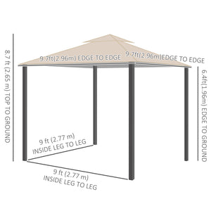 Gazebo 10 x 10 avec de jolis rideaux et des stores en maille, beige