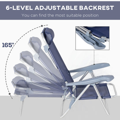 Lot de 2 chaises de plage, chaises de camping avec dossier et appui-tête réglables, bleu foncé