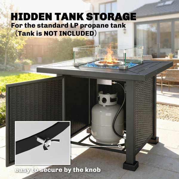 32 in. 50,000 BTU Propane Fire Pit Table, Wind Guard, Cover, CSA Certified, Black