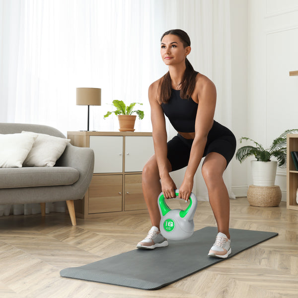 Kettlebell de 35 lb avec poignée large et base stable – Vert et gris