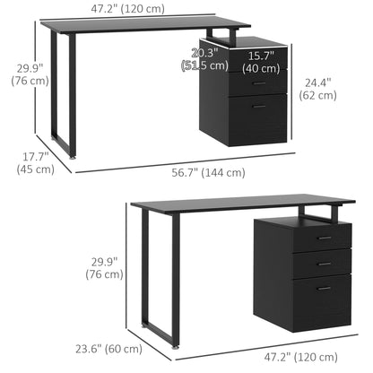 Bureau d'ordinateur moderne avec tiroirs de rangement, noir