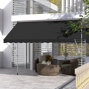 10x5ft Patio Sun Shade Canopy, Manual Retractable Awning with 5.6-9.2ft Support Pole for Window, Door, Porch, Black