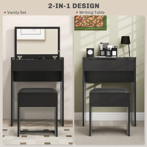 Coiffeuse moderne avec table de maquillage et tabouret rembourré, noir