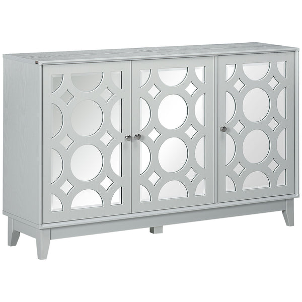 Buffet de cuisine avec 3 portes miroir, 2 placards et une étagère réglable, gris