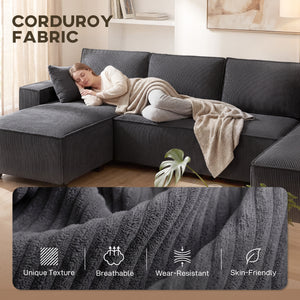 U-shaped modular corner sofa with double chaise longue and spring cushions, dark grey